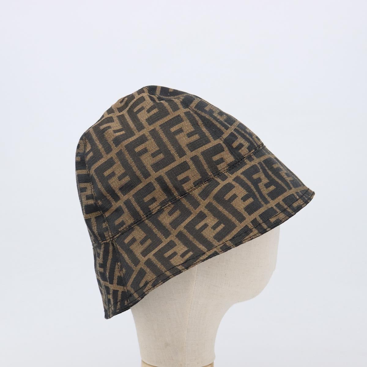 FENDI Zucca Canvas Bucket Hat Brown Black Auth 201009V