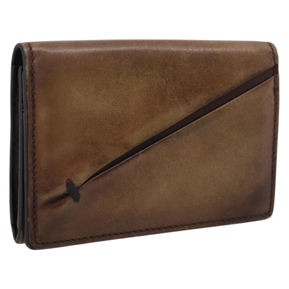Berluti Gas Pearl Card Case Leather Brown Auth 201010V