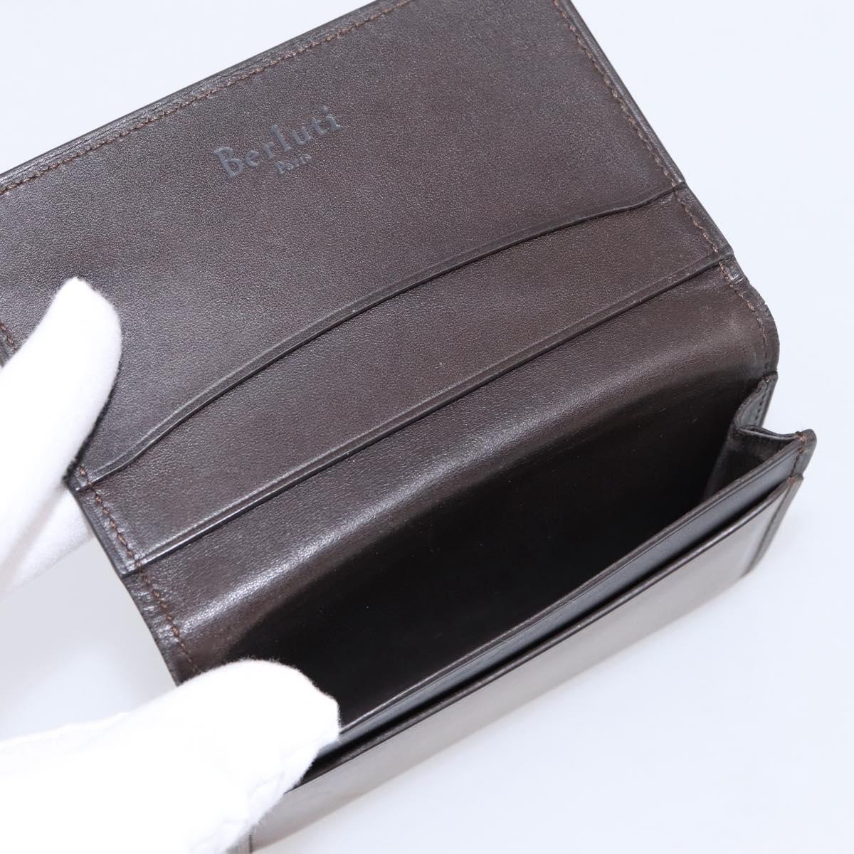 Berluti Gas Pearl Card Case Leather Brown Auth 201010V