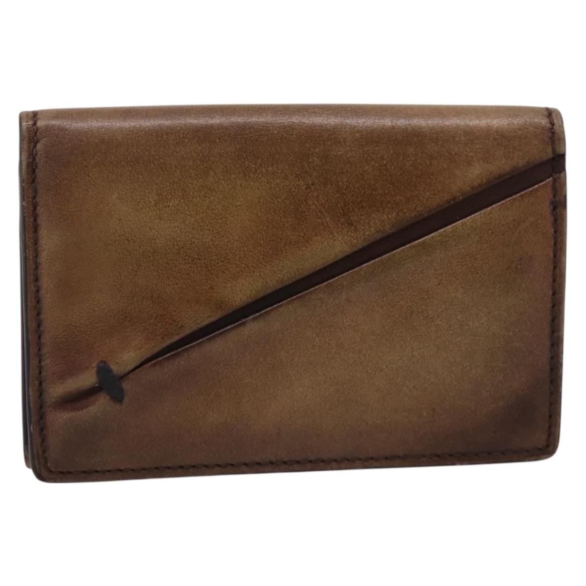Berluti Gas Pearl Card Case Leather Brown Auth 201010V