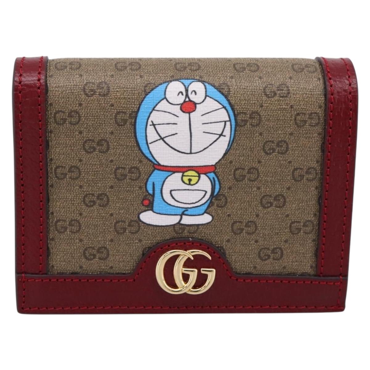 GUCCI Micro GG Supreme Doraemon Compact Wallet PVC Beige 647788 Auth 201012M