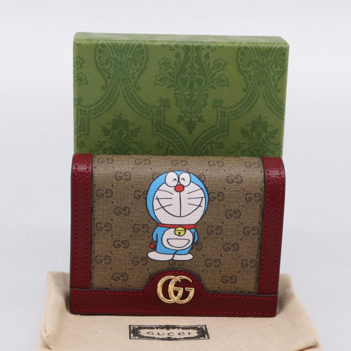 GUCCI Micro GG Supreme Doraemon Compact Wallet PVC Beige 647788 Auth 201012M