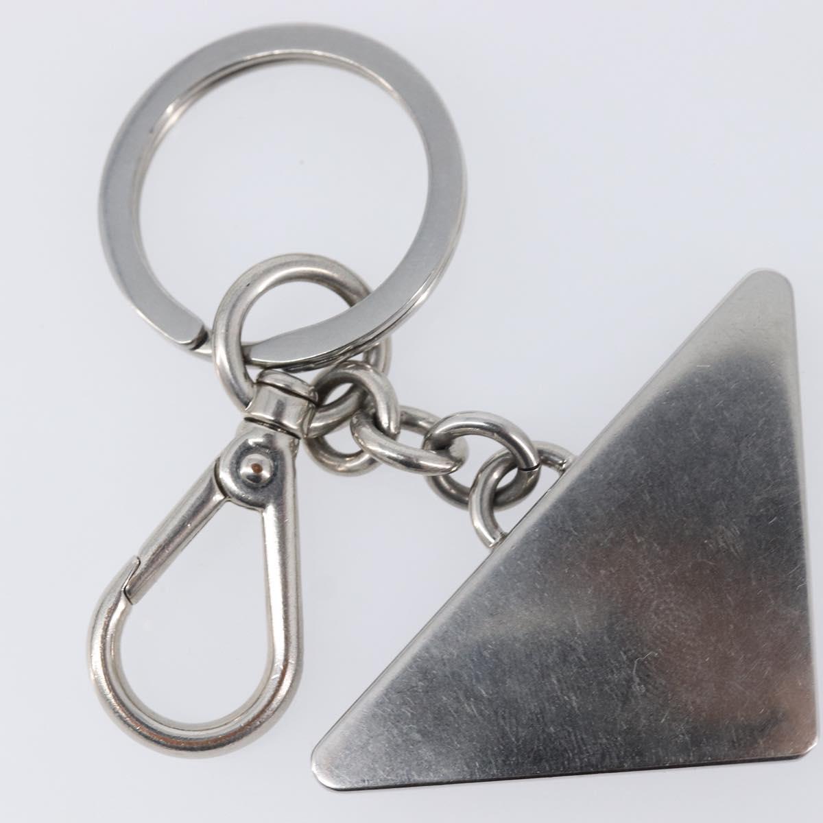 PRADA Triangle Key Ring metal Silver Auth 201017A