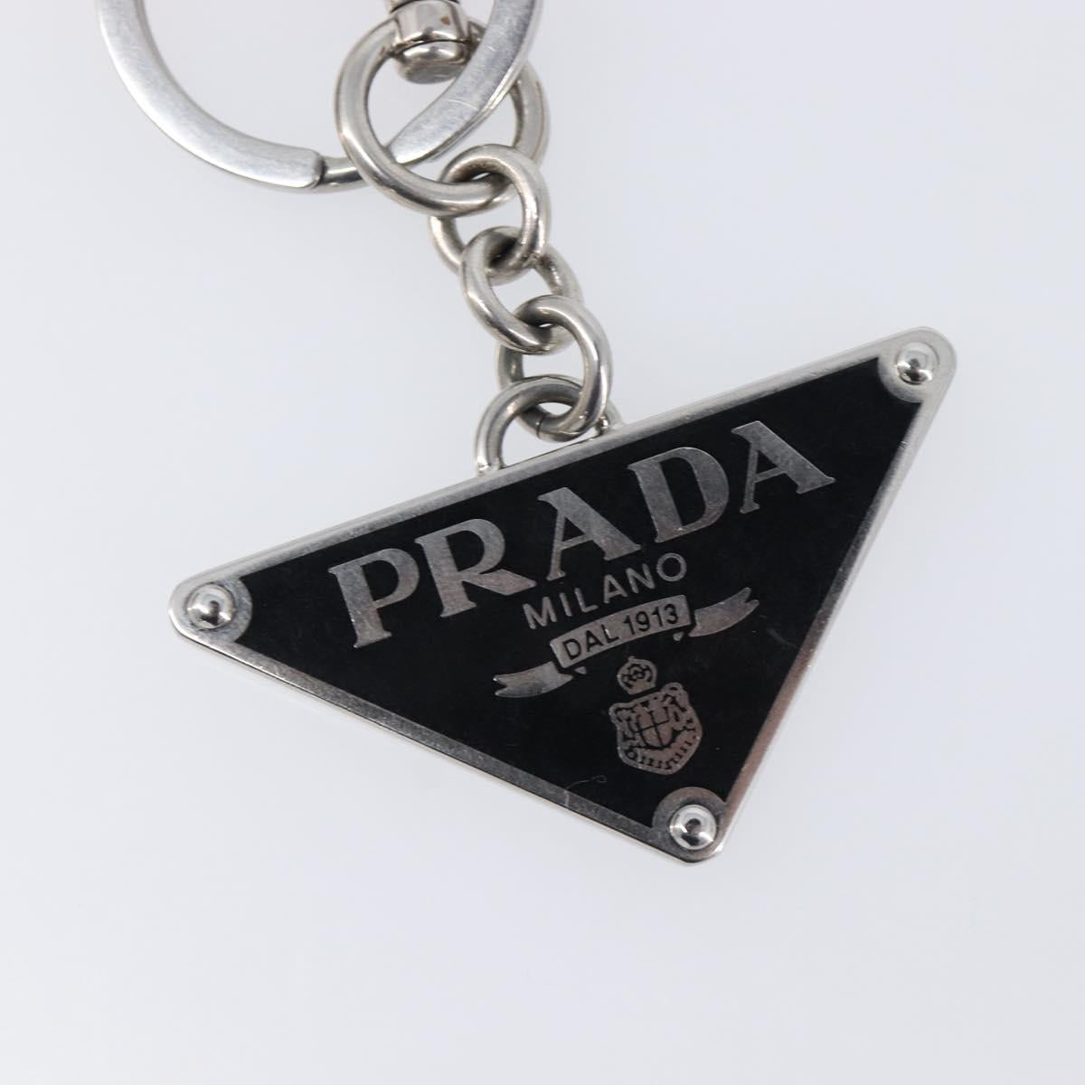 PRADA Triangle Key Ring metal Silver Auth 201017A