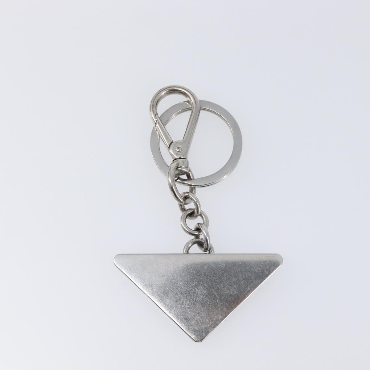 PRADA Triangle Key Ring metal Silver Auth 201017A