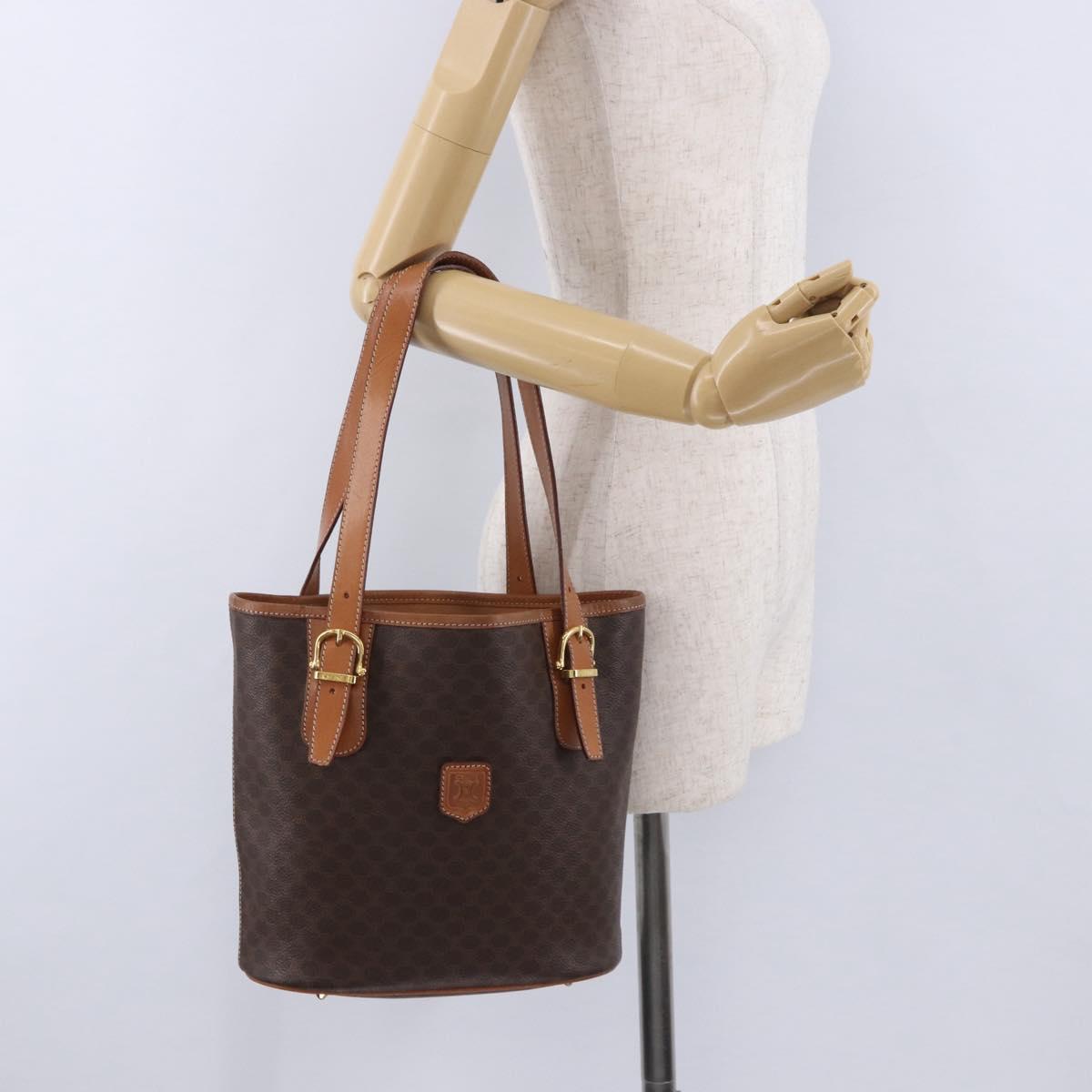 CELINE Macadam Canvas Tote Bag PVC Leather Brown Gold Auth 201082