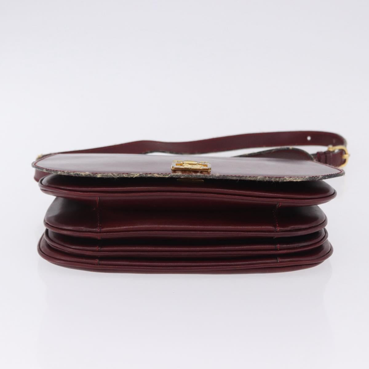CELINE Horse Carriage Shoulder Bag Leather 2way Bordeaux Gold Auth 201084