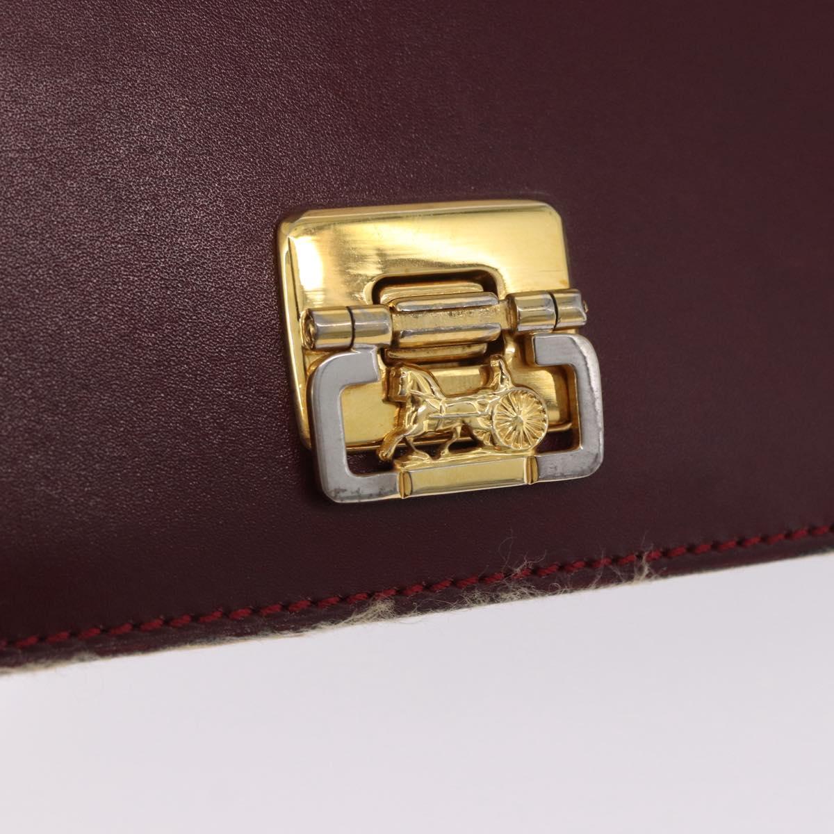 CELINE Horse Carriage Shoulder Bag Leather 2way Bordeaux Gold Auth 201084