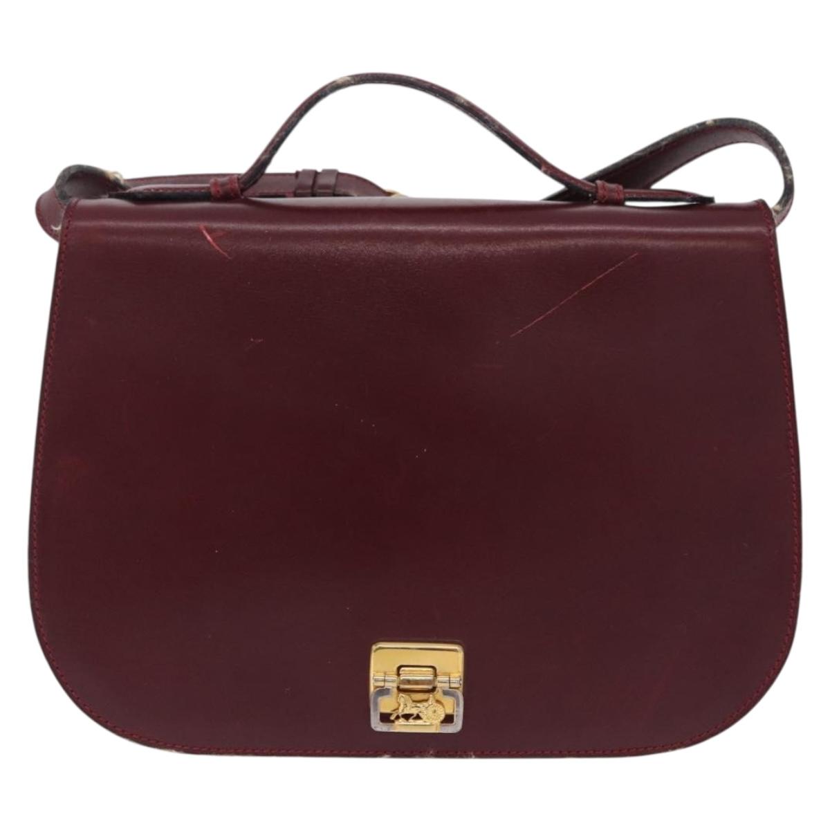 CELINE Horse Carriage Shoulder Bag Leather 2way Bordeaux Gold Auth 201084