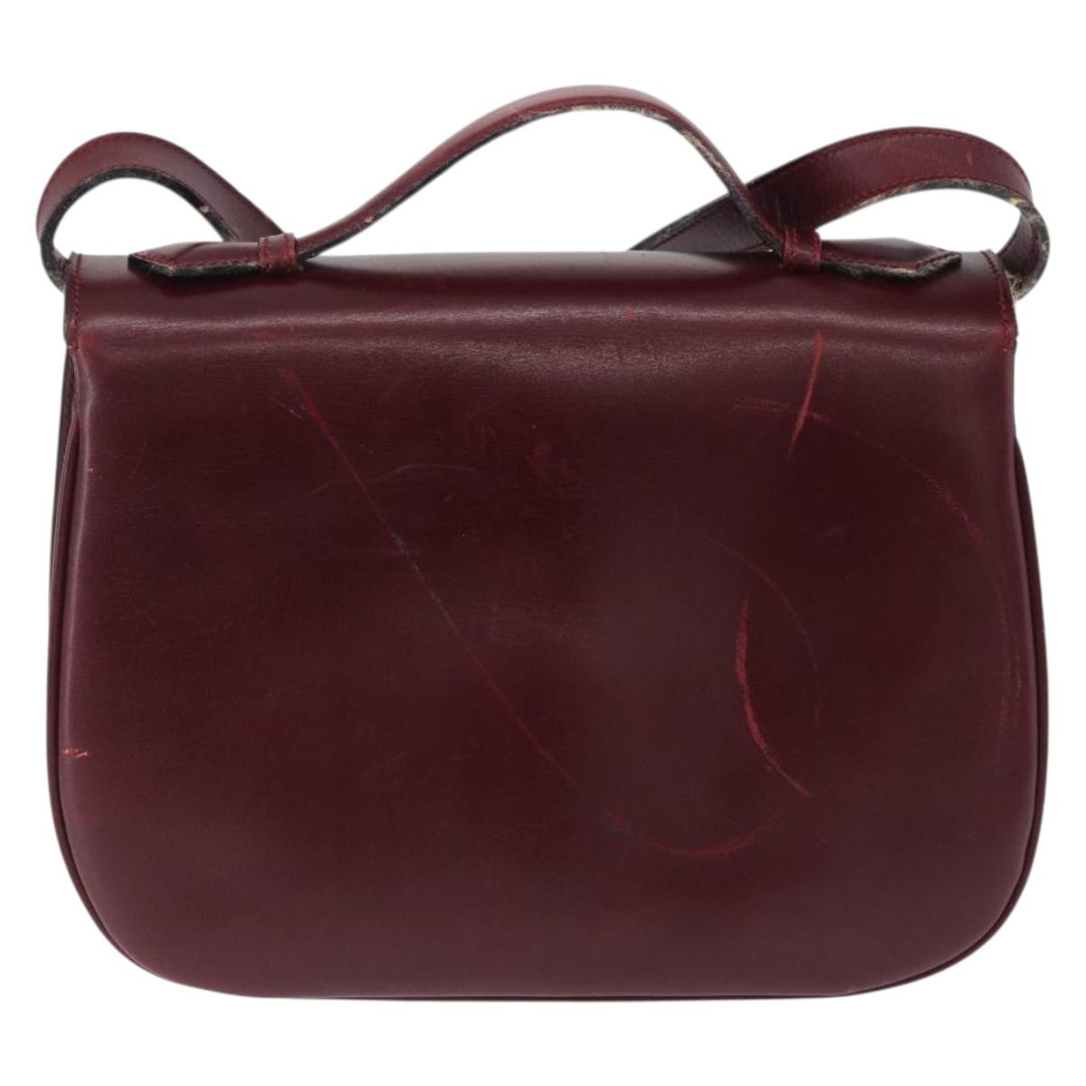 CELINE Horse Carriage Shoulder Bag Leather 2way Bordeaux Gold Auth 201084
