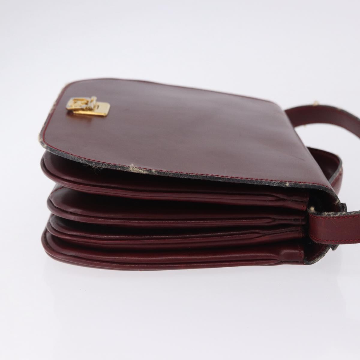 CELINE Horse Carriage Shoulder Bag Leather 2way Bordeaux Gold Auth 201084