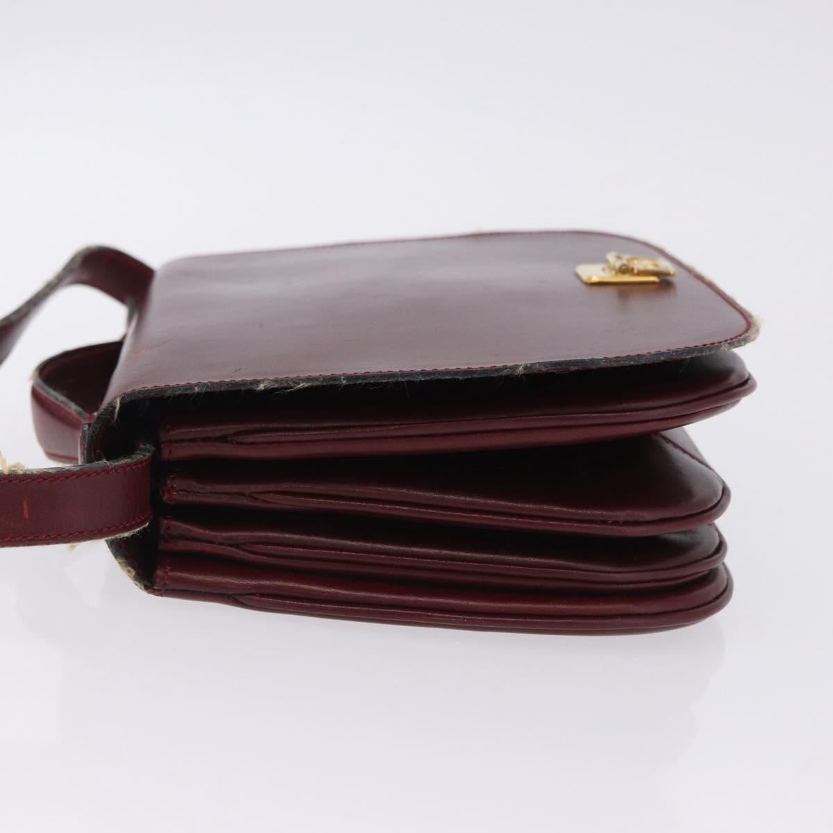 CELINE Horse Carriage Shoulder Bag Leather 2way Bordeaux Gold Auth 201084