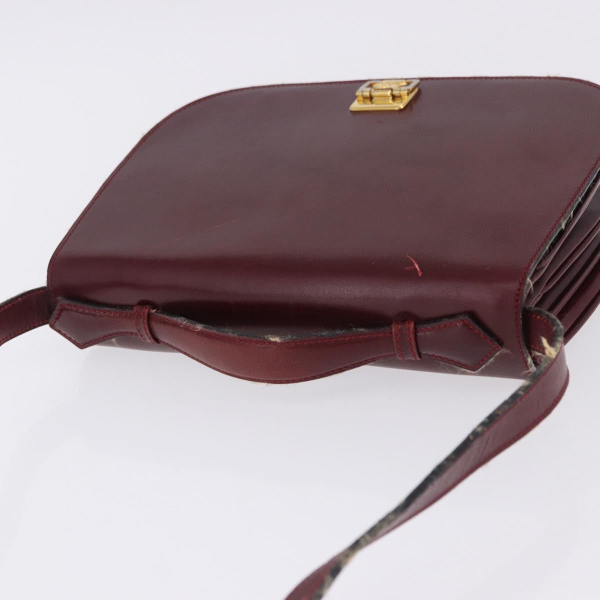 CELINE Horse Carriage Shoulder Bag Leather 2way Bordeaux Gold Auth 201084