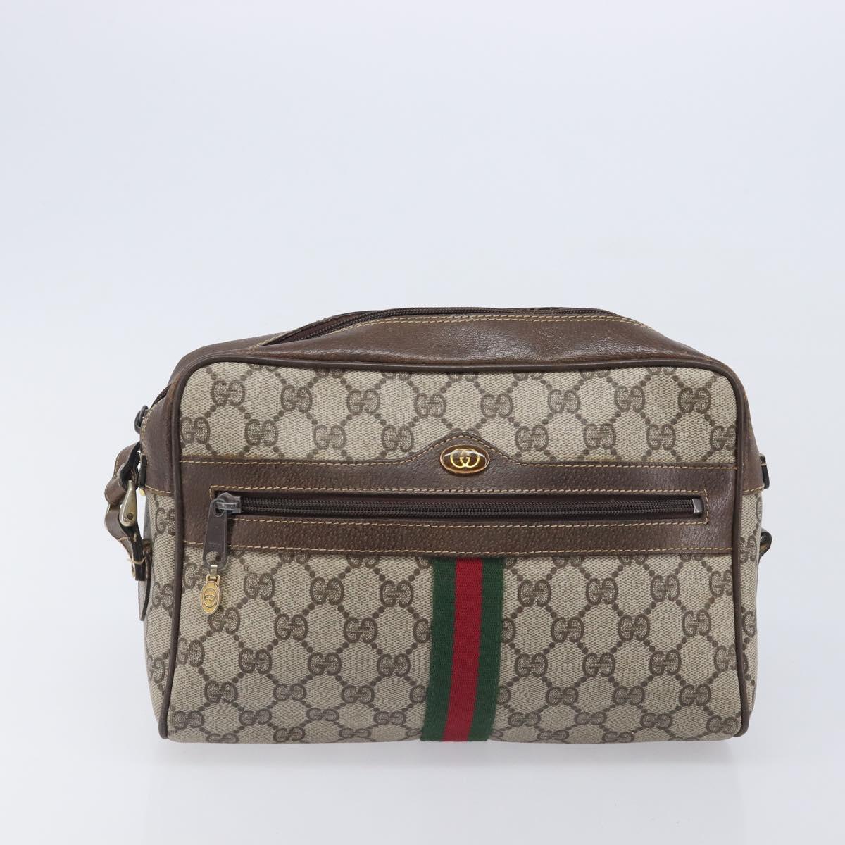 GUCCI GG Supreme Web Sherry Line Shoulder Bag PVC 2 Set Beige Auth 201091