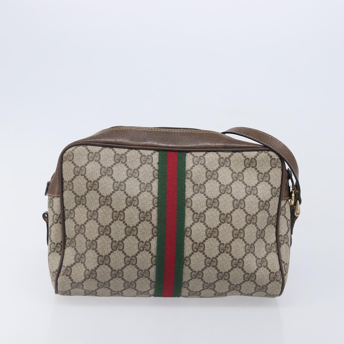 GUCCI GG Supreme Web Sherry Line Shoulder Bag PVC 2 Set Beige Auth 201091