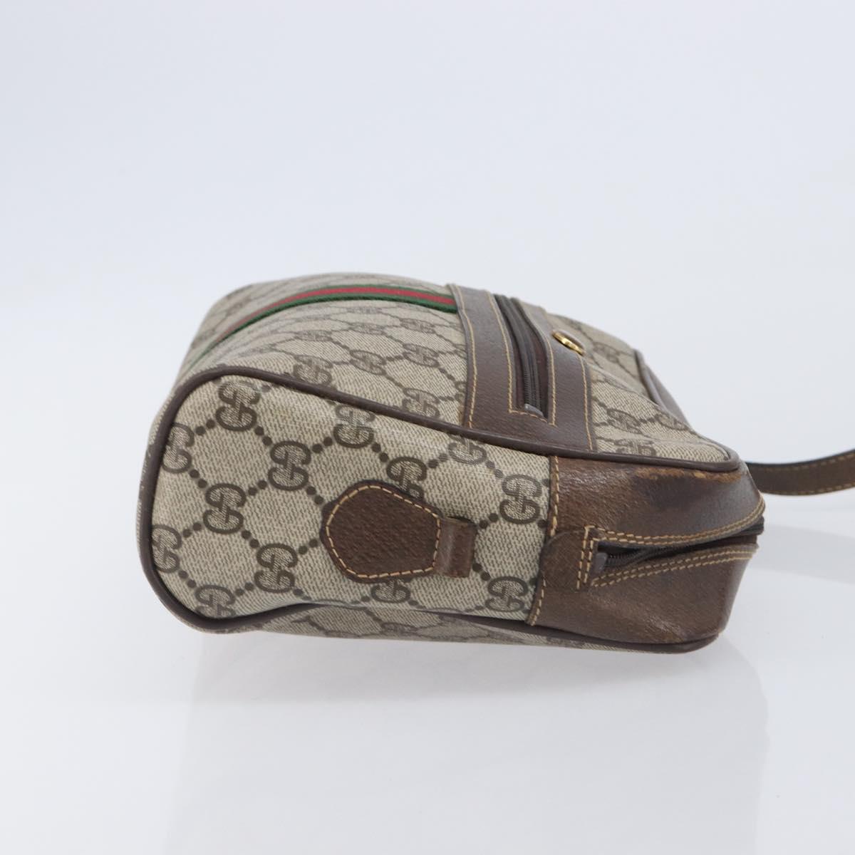 GUCCI GG Supreme Web Sherry Line Shoulder Bag PVC 2 Set Beige Auth 201091