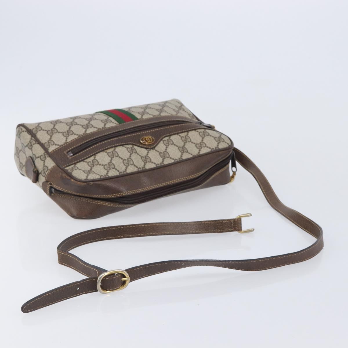 GUCCI GG Supreme Web Sherry Line Shoulder Bag PVC 2 Set Beige Auth 201091