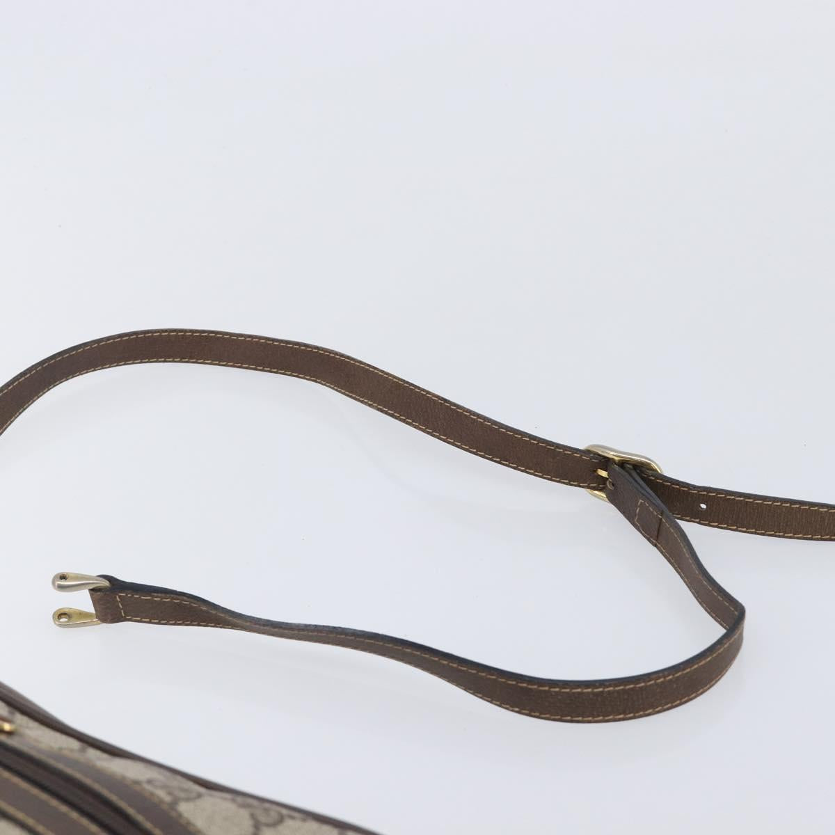 GUCCI GG Supreme Web Sherry Line Shoulder Bag PVC 2 Set Beige Auth 201091