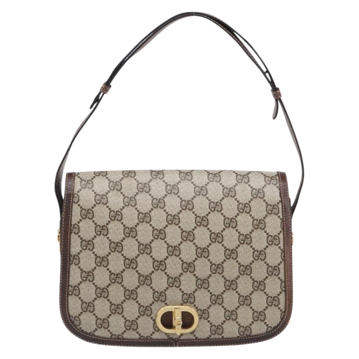 GUCCI GG Supreme Web Sherry Line Shoulder Bag PVC 2 Set Beige Auth 201091