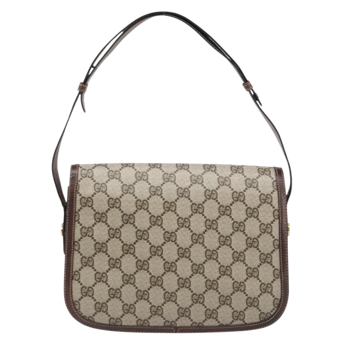 GUCCI GG Supreme Web Sherry Line Shoulder Bag PVC 2 Set Beige Auth 201091