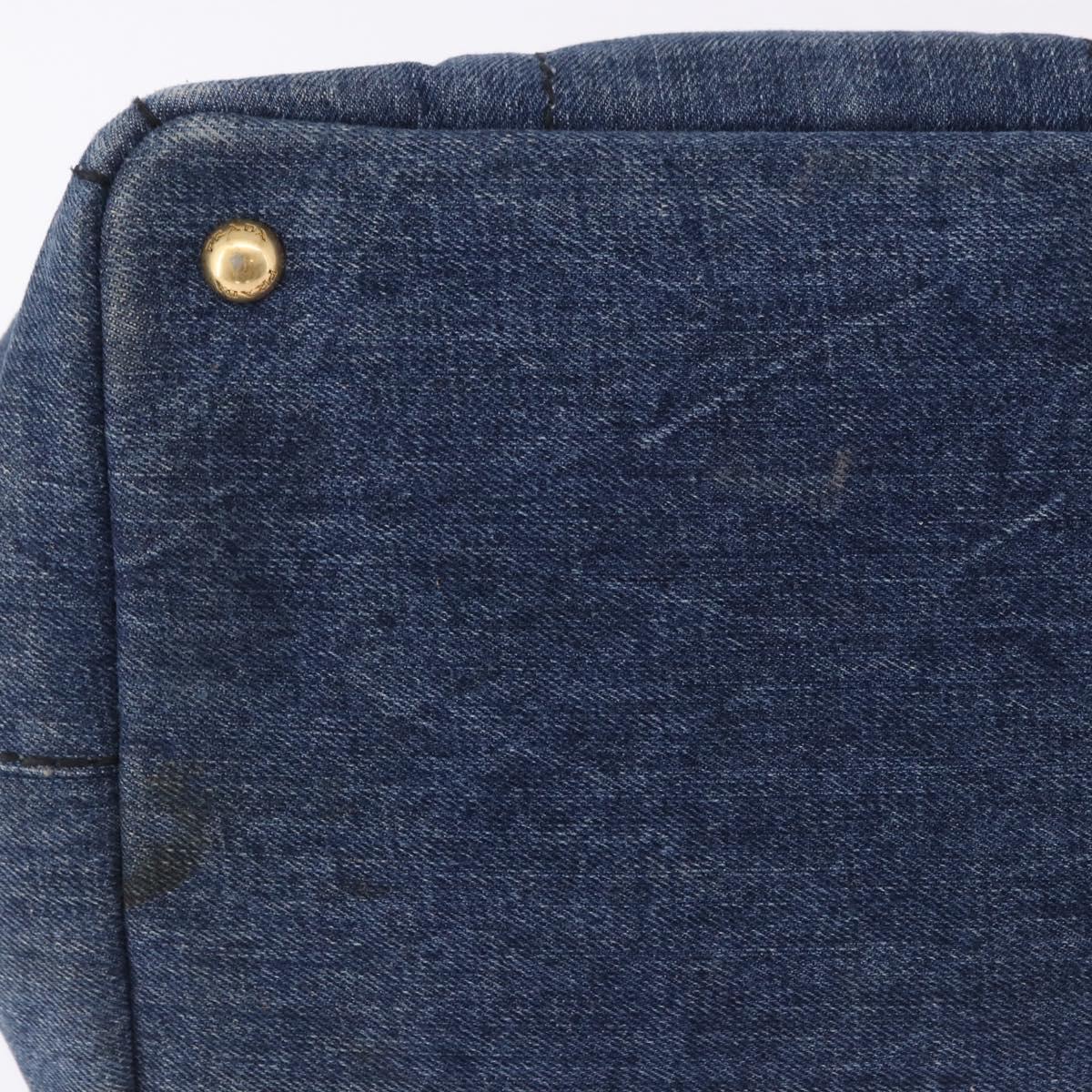 PRADA Canapa MM Hand Bag Denim Blue Gold Tone Auth 201120