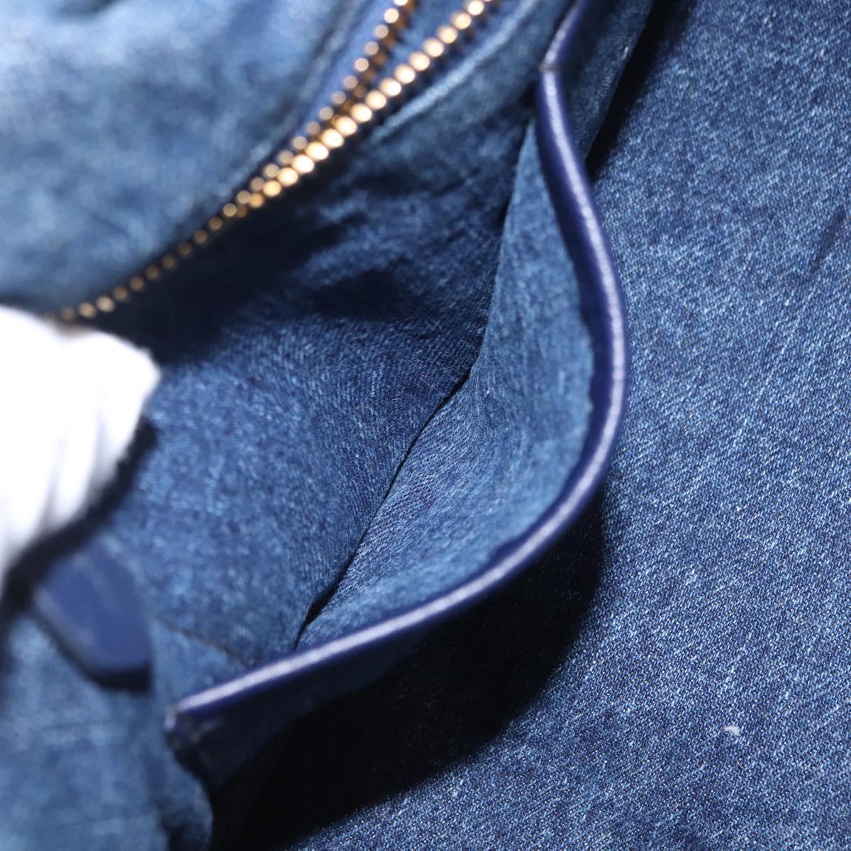 PRADA Canapa MM Hand Bag Denim Blue Gold Tone Auth 201120