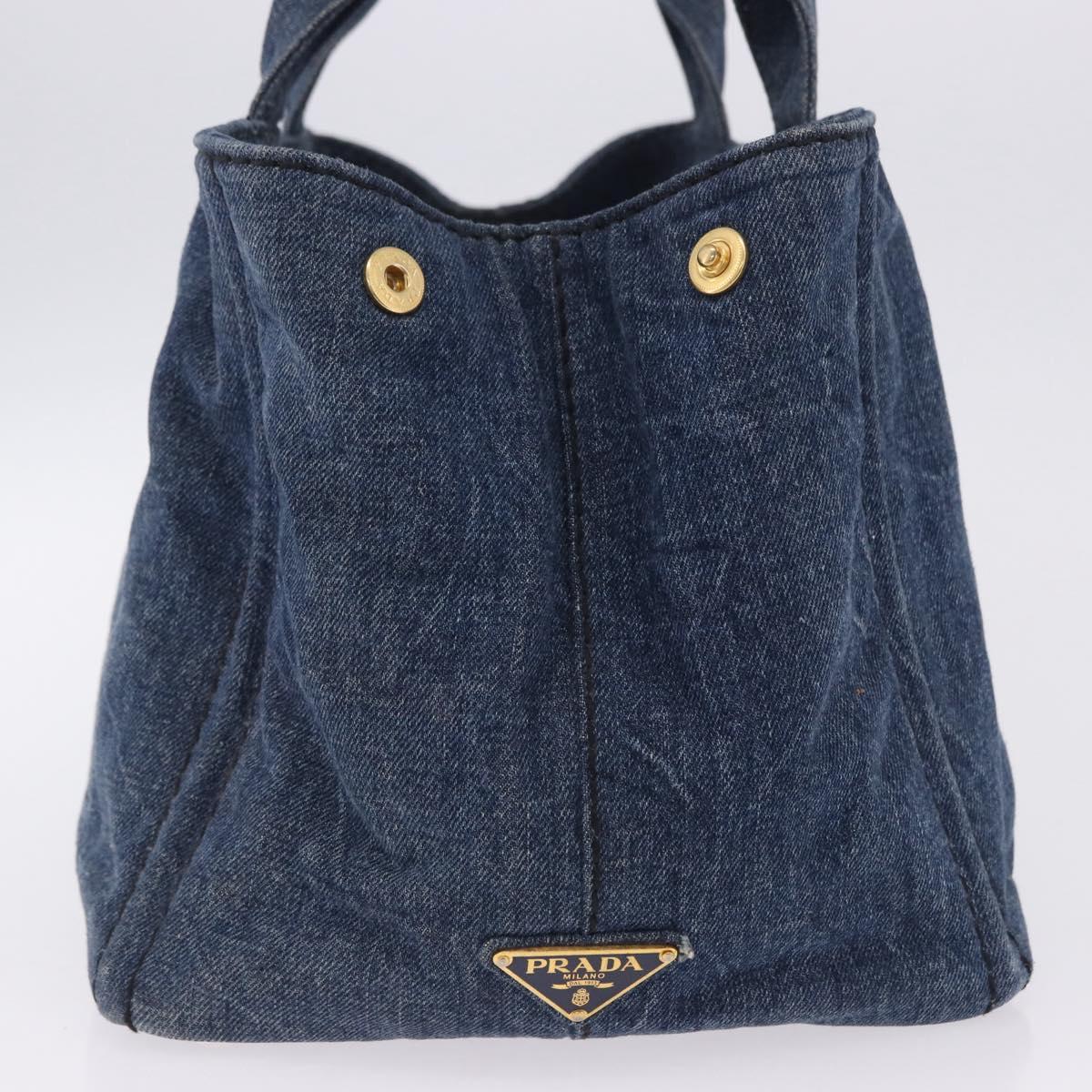 PRADA Canapa MM Hand Bag Denim Blue Gold Tone Auth 201120