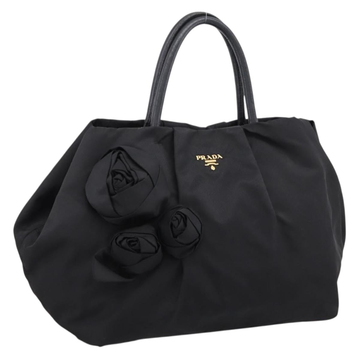PRADA Hand Bag Nylon Black Gold Auth 201125V