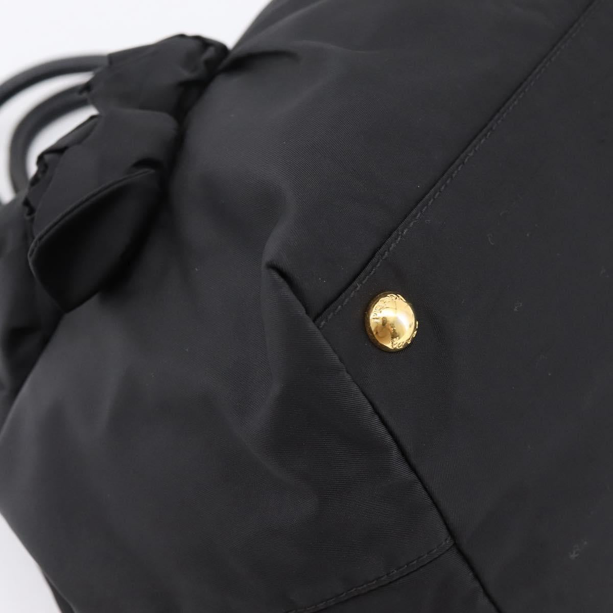 PRADA Hand Bag Nylon Black Gold Auth 201125V