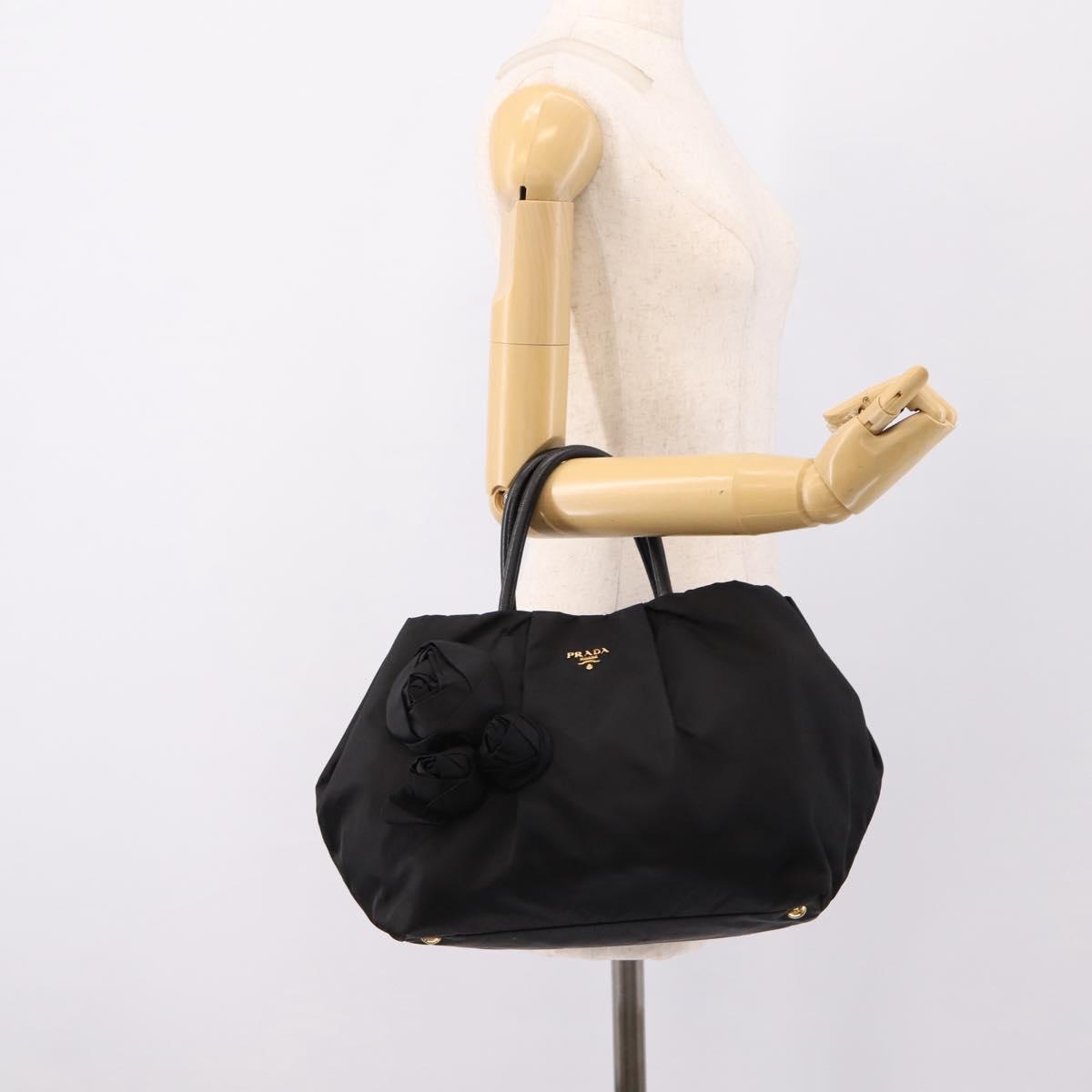 PRADA Hand Bag Nylon Black Gold Auth 201125V