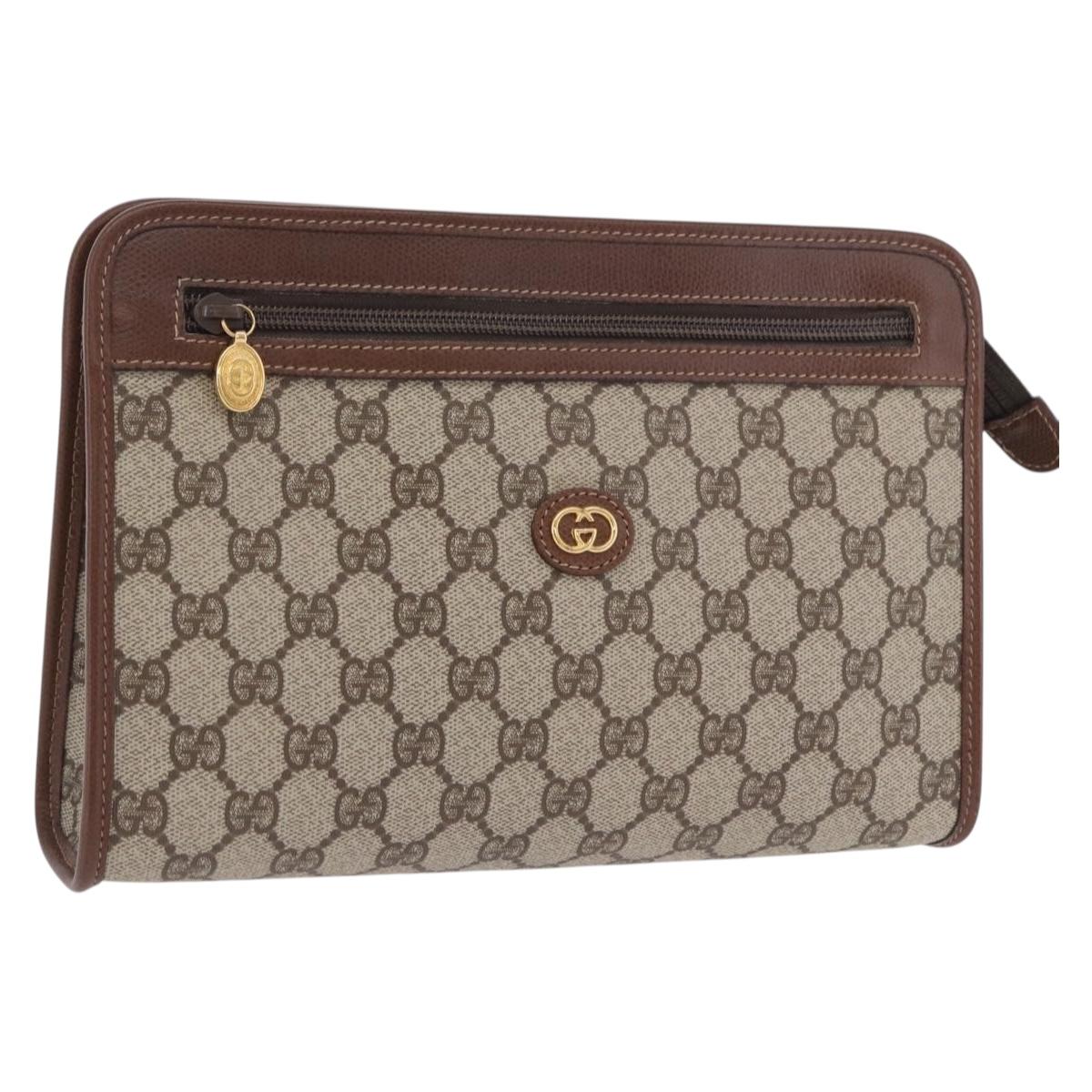 GUCCI GG Supreme Clutch Bag PVC Beige Gold Tone 014 115 6063 Auth 201128