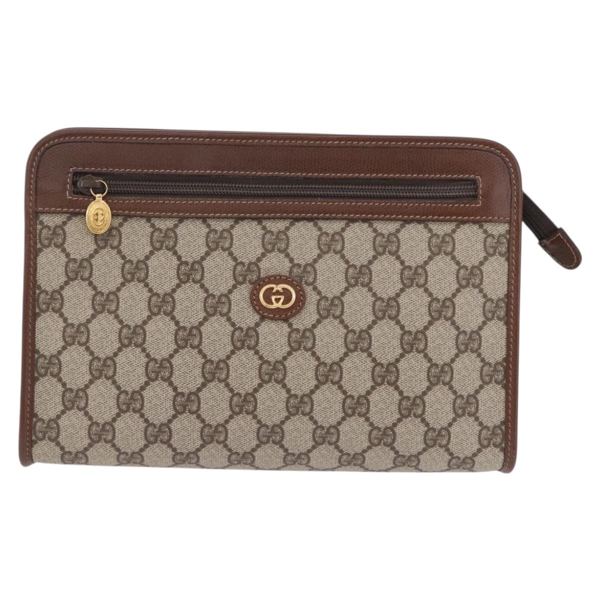 GUCCI GG Supreme Clutch Bag PVC Beige Gold Tone 014 115 6063 Auth 201128