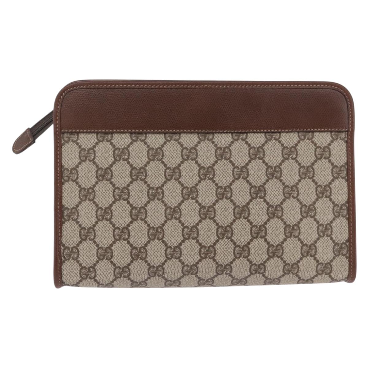 GUCCI GG Supreme Clutch Bag PVC Beige Gold Tone 014 115 6063 Auth 201128