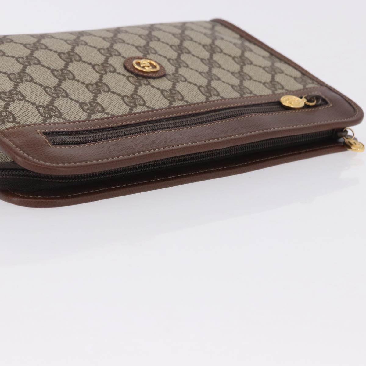 GUCCI GG Supreme Clutch Bag PVC Beige Gold Tone 014 115 6063 Auth 201128
