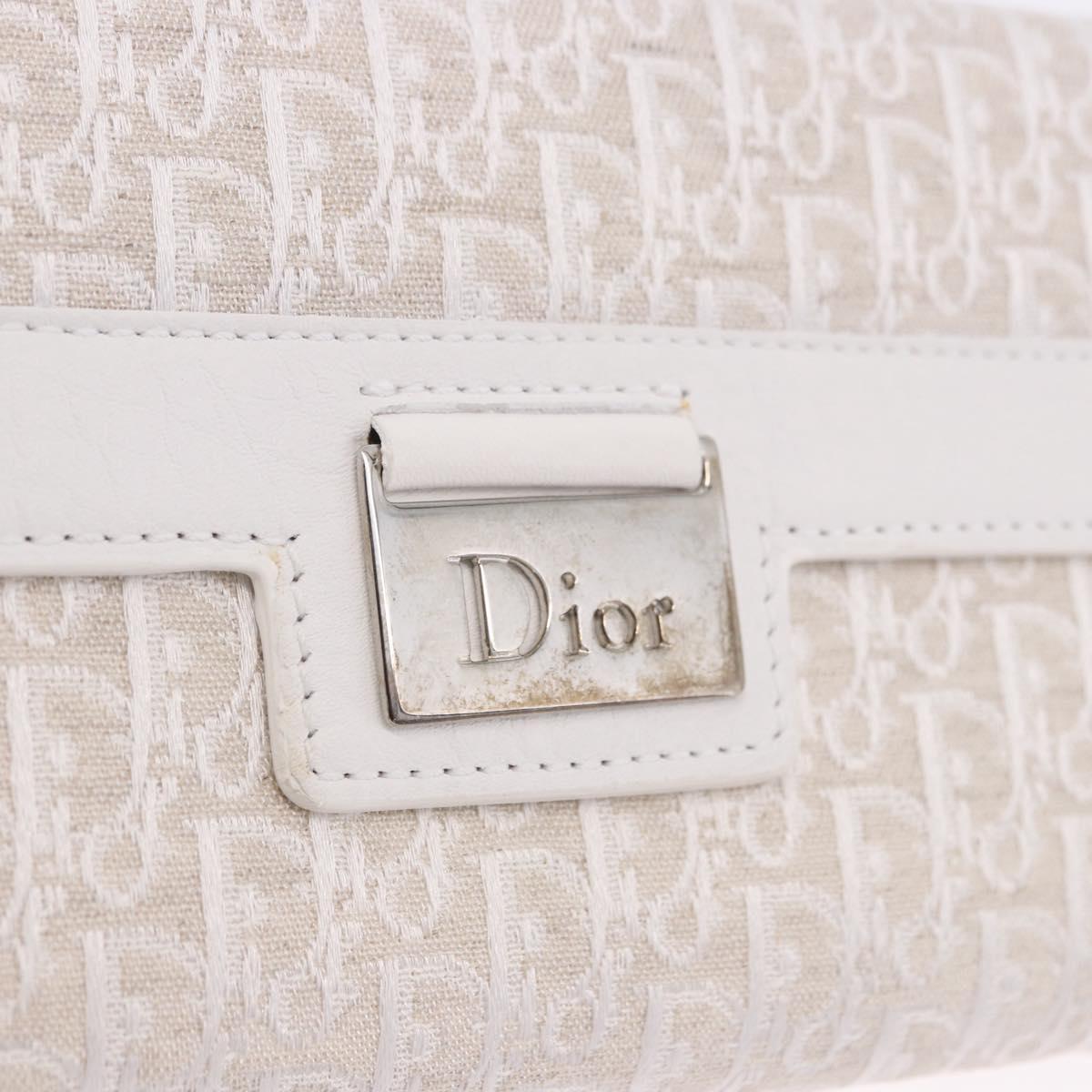 Christian Dior Trotter Canvas Long Wallet Beige Silver Auth 201131V