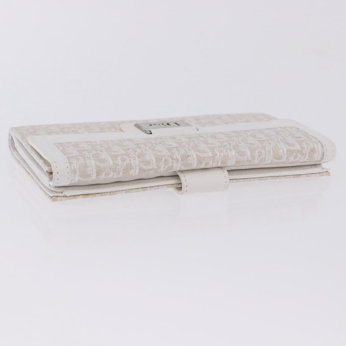 Christian Dior Trotter Canvas Long Wallet Beige Silver Auth 201131V