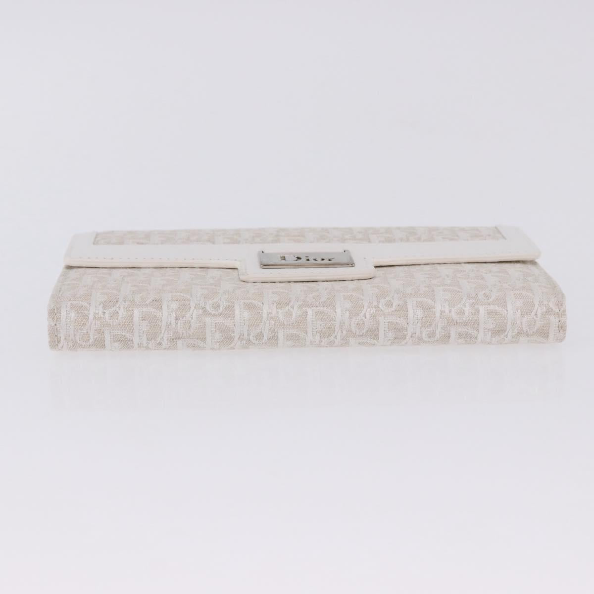 Christian Dior Trotter Canvas Long Wallet Beige Silver Auth 201131V
