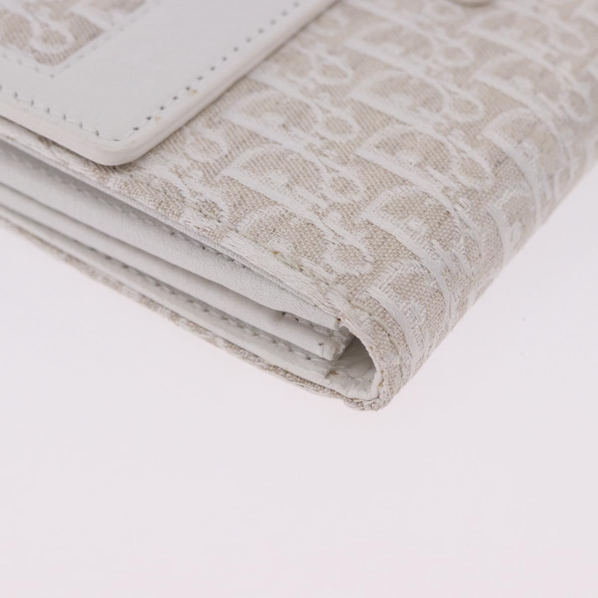 Christian Dior Trotter Canvas Long Wallet Beige Silver Auth 201131V