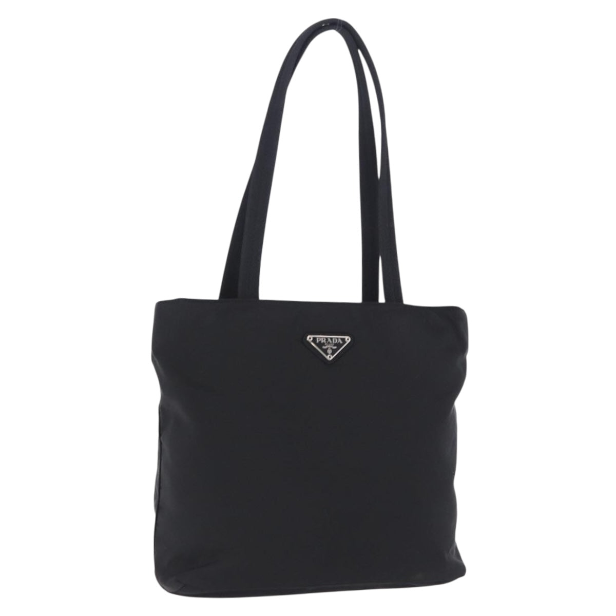 PRADA Tote Bag Nylon Black Silver Auth 201132A