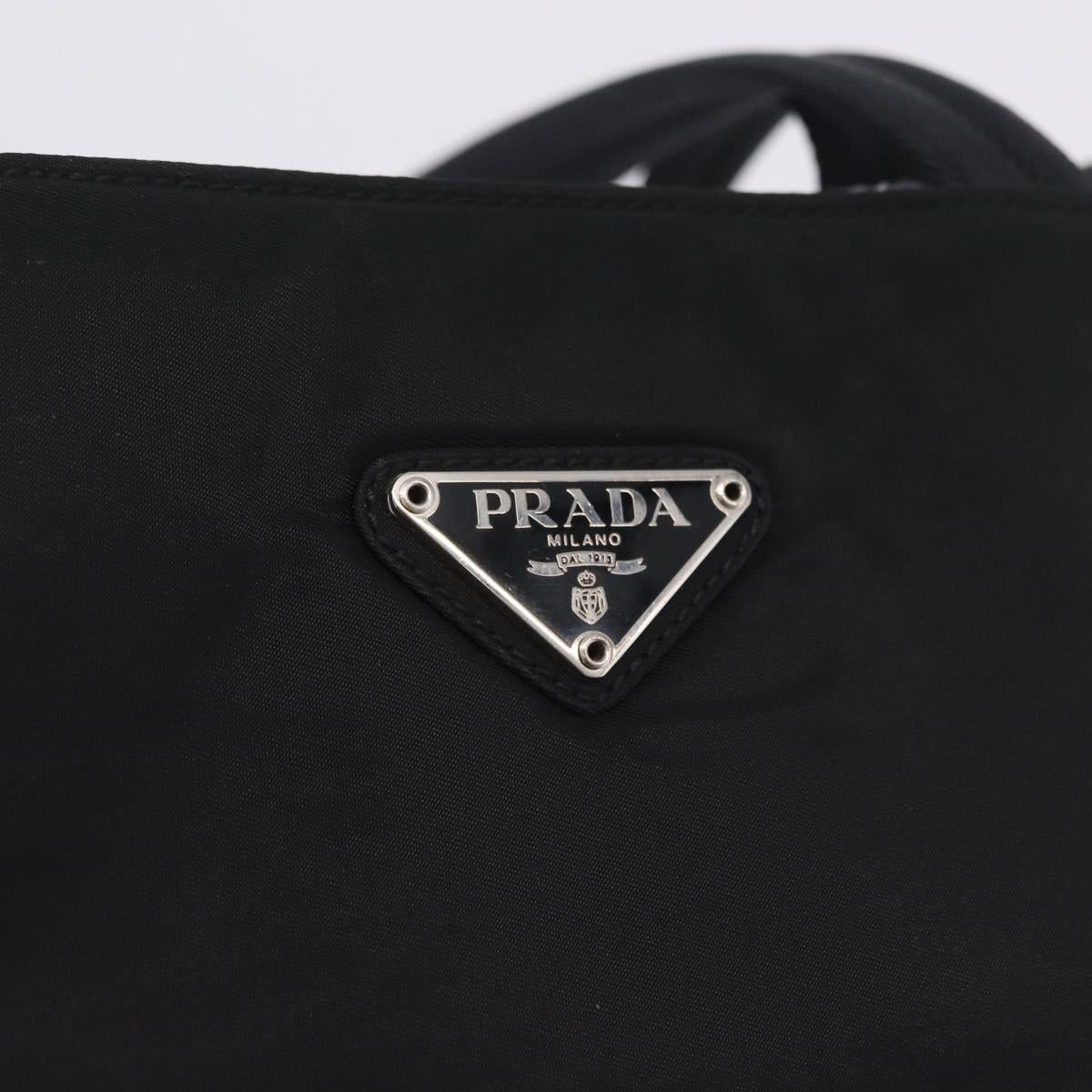 PRADA Tote Bag Nylon Black Silver Auth 201132A