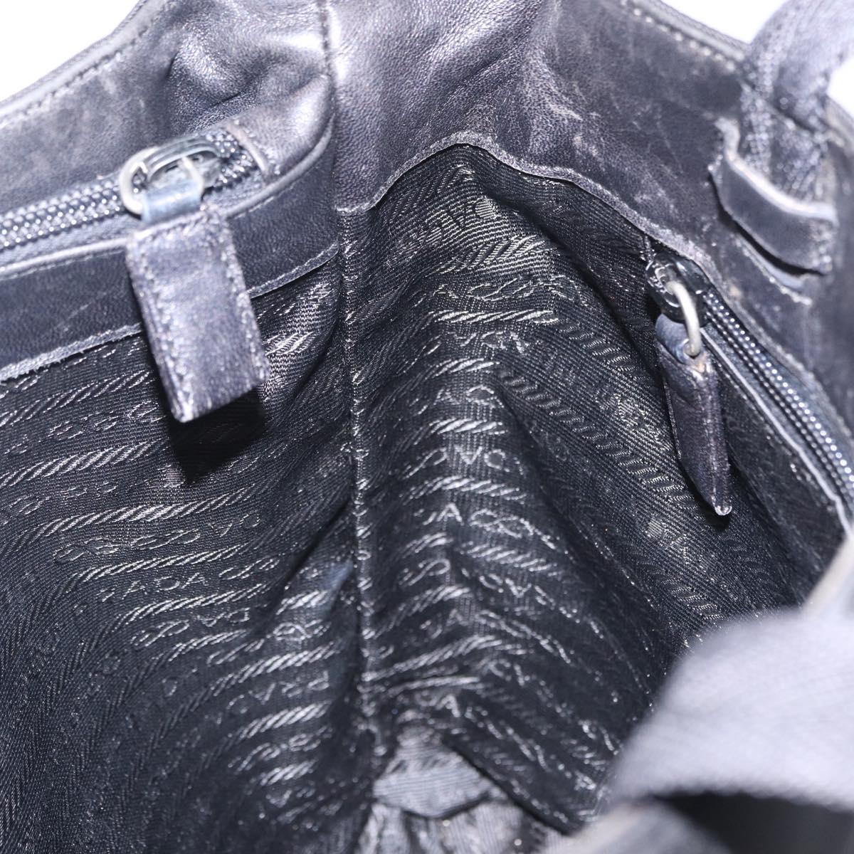 PRADA Tote Bag Nylon Black Silver Auth 201132A