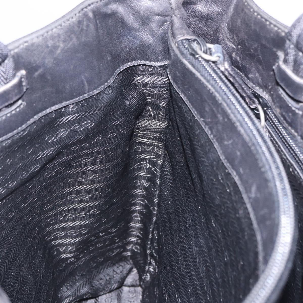 PRADA Tote Bag Nylon Black Silver Auth 201132A
