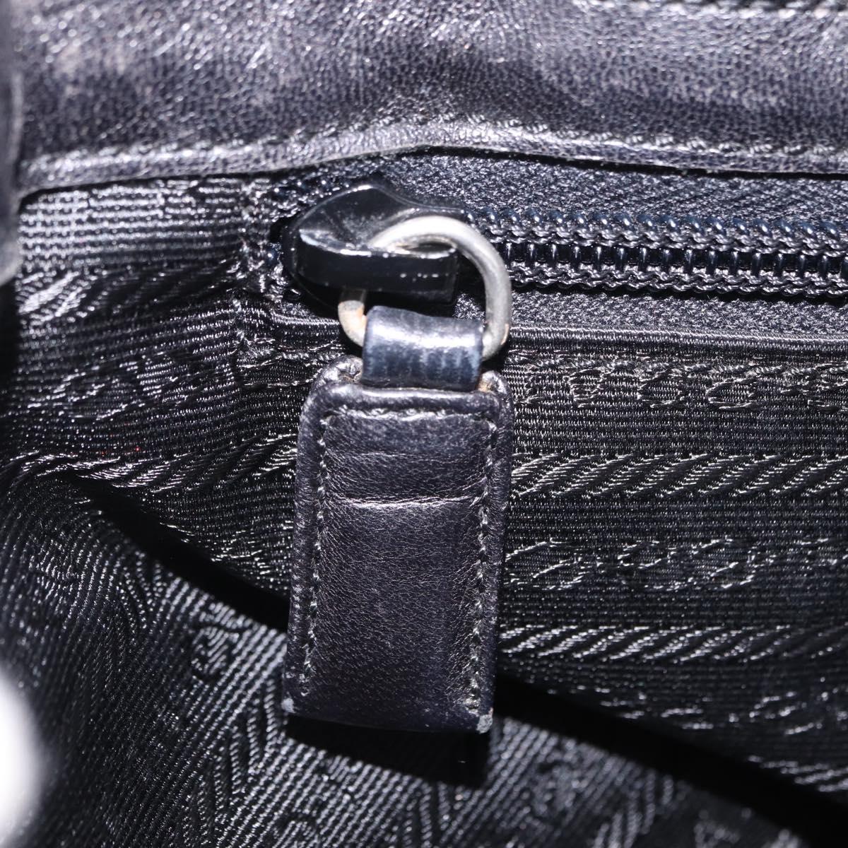 PRADA Tote Bag Nylon Black Silver Auth 201132A