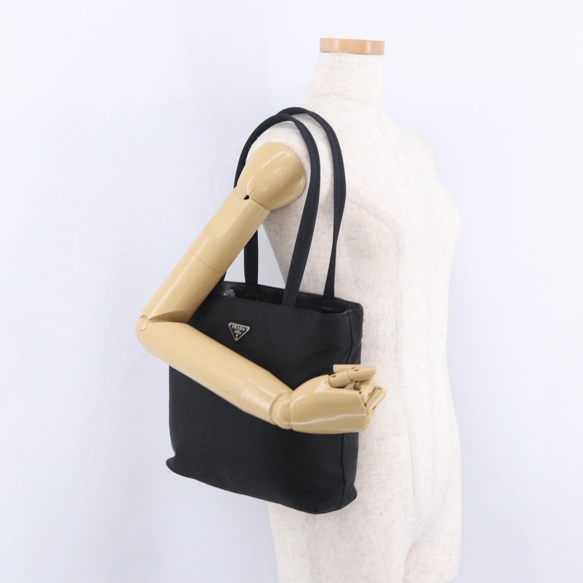PRADA Tote Bag Nylon Black Silver Auth 201132A