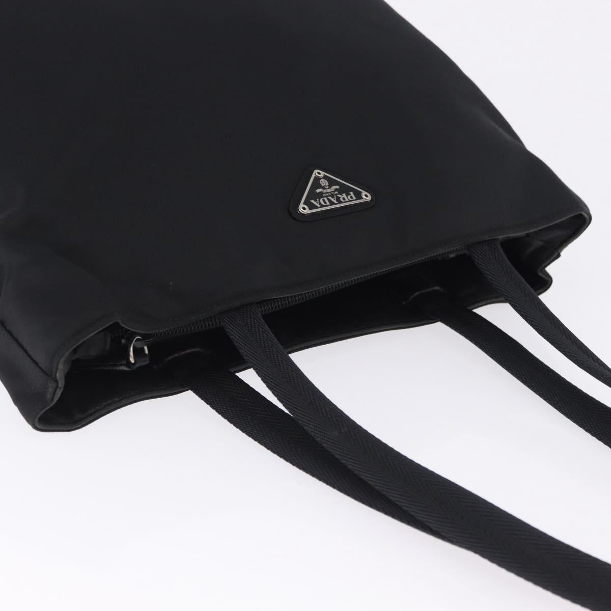 PRADA Tote Bag Nylon Black Silver Auth 201132A