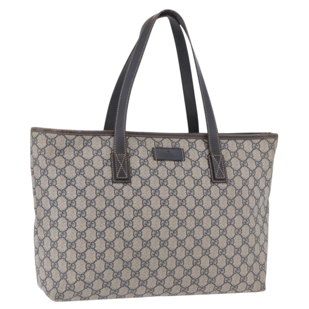 GUCCI GG Supreme Tote Bag PVC Navy Silver 211137 Auth 201133