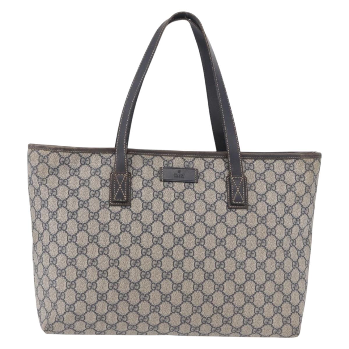 GUCCI GG Supreme Tote Bag PVC Navy Silver 211137 Auth 201133