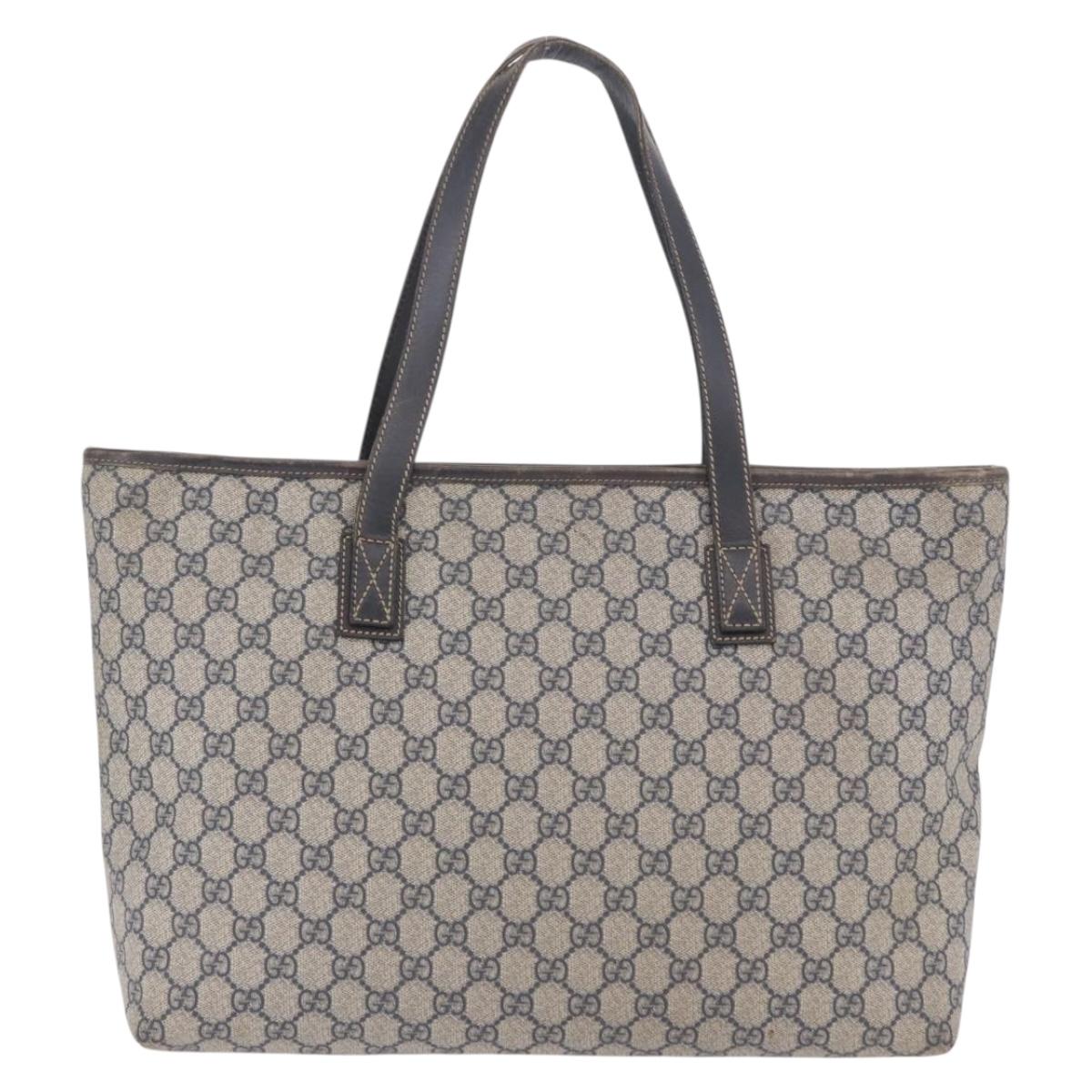 GUCCI GG Supreme Tote Bag PVC Navy Silver 211137 Auth 201133