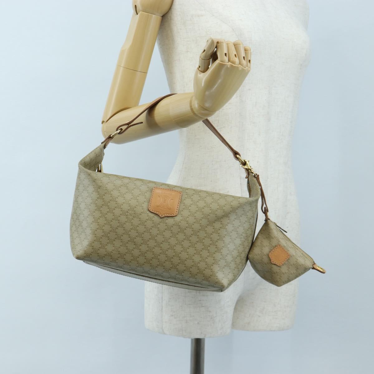 CELINE Macadam Canvas Hand Bag PVC Beige Gold Auth 201135V
