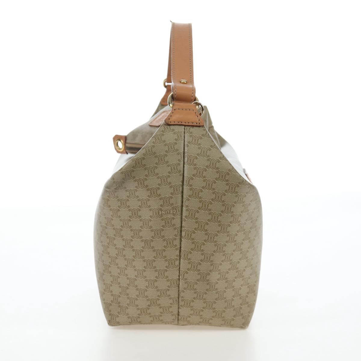 CELINE Macadam Canvas Hand Bag PVC Beige Gold Auth 201135V